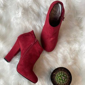 Diba Red Faux Suede Booties
